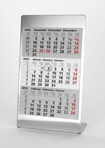 3-Monats-Tischkalender für 2 Jahre (2024 + 2025) - Edelstahl - TypE3