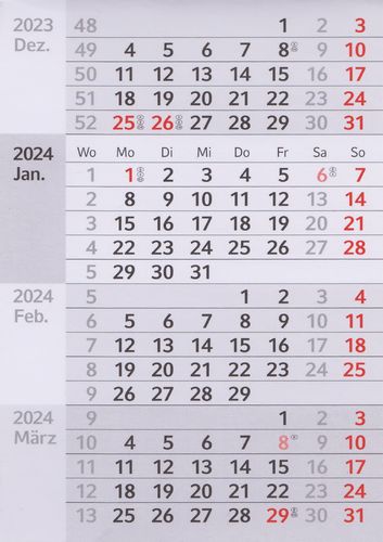 Ersatz-Kalendarien 4-Monate (magnet.) für 2 Jahre (2024 + 2025) für Edelstahl-Tischkalender TypC/E/P
