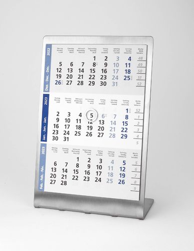 3-Monats-Tischkalender für 2 Jahre (2024 + 2025) - Edelstahl Premium - TypP2
