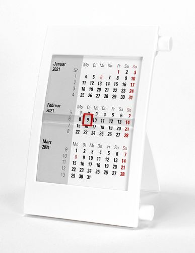 3-Monats-Tischkalender für 2 Jahre (2024 + 2025) - mit Drehmechanik - weiß - TypD2
