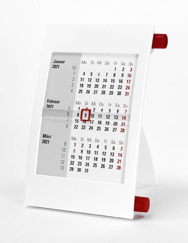 3-Monats-Tischkalender für 2 Jahre (2024 + 2025) - mit Drehmechanik - weiß/rot - TypD2