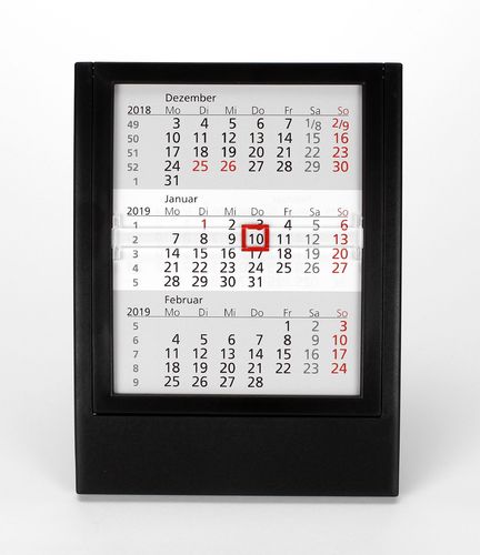 3-Monats-Tischkalender für 2 Jahre (2024 + 2025) mit klappbarem Frontrahmen - schwarz - TypW2