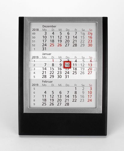 3-Monats-Tischkalender für 2 Jahre (2024 + 2025) mit klappbarem Frontrahmen - schwarz/silber - TypW2