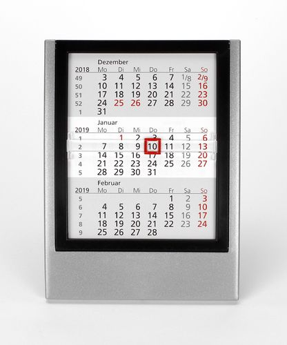 3-Monats-Tischkalender für 2 Jahre (2024 + 2025) mit klappbarem Frontrahmen - silber/schwarz - TypW2