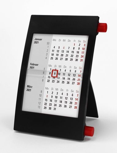 3-Monats-Tischkalender für 2 Jahre (2024 + 2025) - mit Drehmechanik - schwarz/rot - TypD2