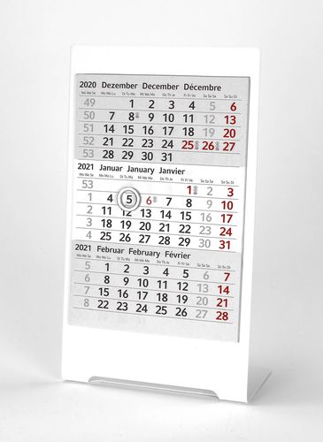 3-Monats-Tischkalender für 2 Jahre (2023+2024) - Edelstahl Color (Weiß) - TypC1