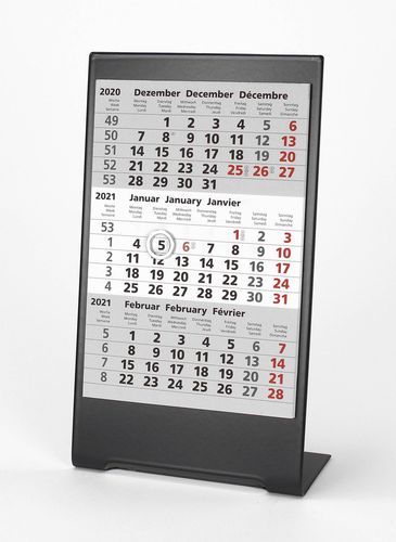 3-Monats-Tischkalender für 2 Jahre (2024 + 2025) - Edelstahl Color (Anthrazit) - TypC3