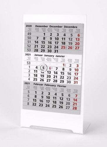 3-Monats-Tischkalender für 2 Jahre (2023+2024) - Edelstahl Color (Weiß) - TypC3