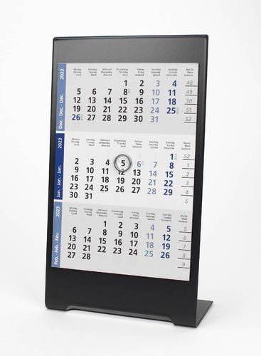 3-Monats-Tischkalender für 2 Jahre (2023+2024) - Edelstahl Color (Anthrazit) - TypC2