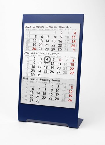 3-Monats-Tischkalender für 2 Jahre (2023+2024) - Edelstahl Color (Blau) - TypC1