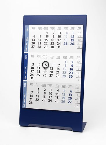 3-Monats-Tischkalender für 2 Jahre (2023+2024) - Edelstahl Color (Blau) - TypC2