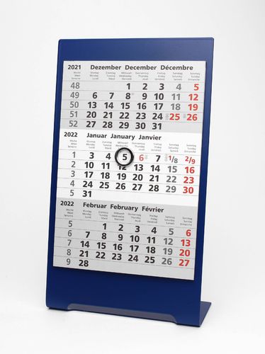 3-Monats-Tischkalender für 2 Jahre (2023+2024) - Edelstahl Color (Blau) - TypC3