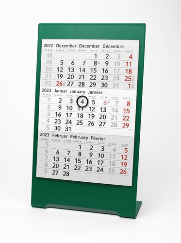 3-Monats-Tischkalender für 2 Jahre (2023+2024) - Edelstahl Color (Grün) - TypC1