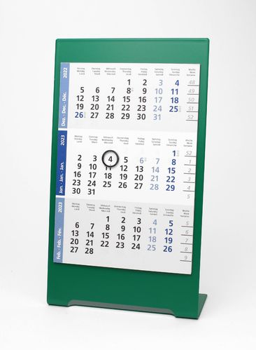 3-Monats-Tischkalender für 2 Jahre (2023+2024) - Edelstahl Color (Grün) - TypC2