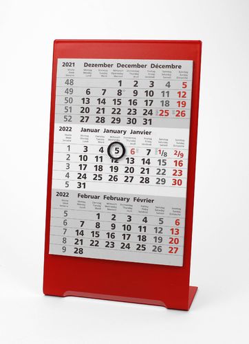3-Monats-Tischkalender für 2 Jahre (2023+2024) - Edelstahl Color (Rot) - TypC3
