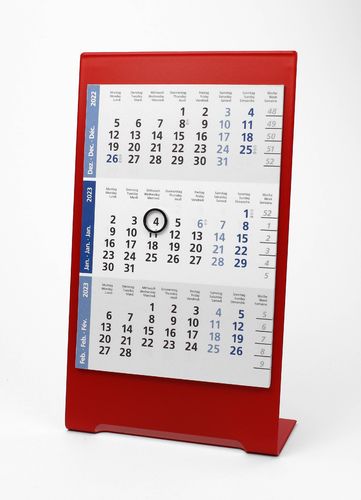 3-Monats-Tischkalender für 2 Jahre (2023+2024) - Edelstahl Color (Rot) - TypC2