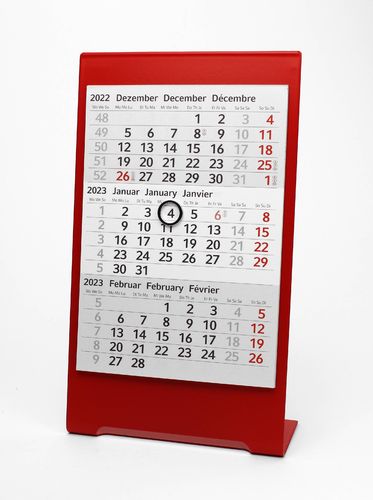 3-Monats-Tischkalender für 2 Jahre (2023+2024) - Edelstahl Color (Rot) - TypC1