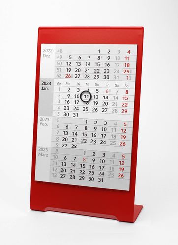 4-Monats-Tischkalender für 2 Jahre (2023+2024) - Edelstahl Color (Rot) - TypC5